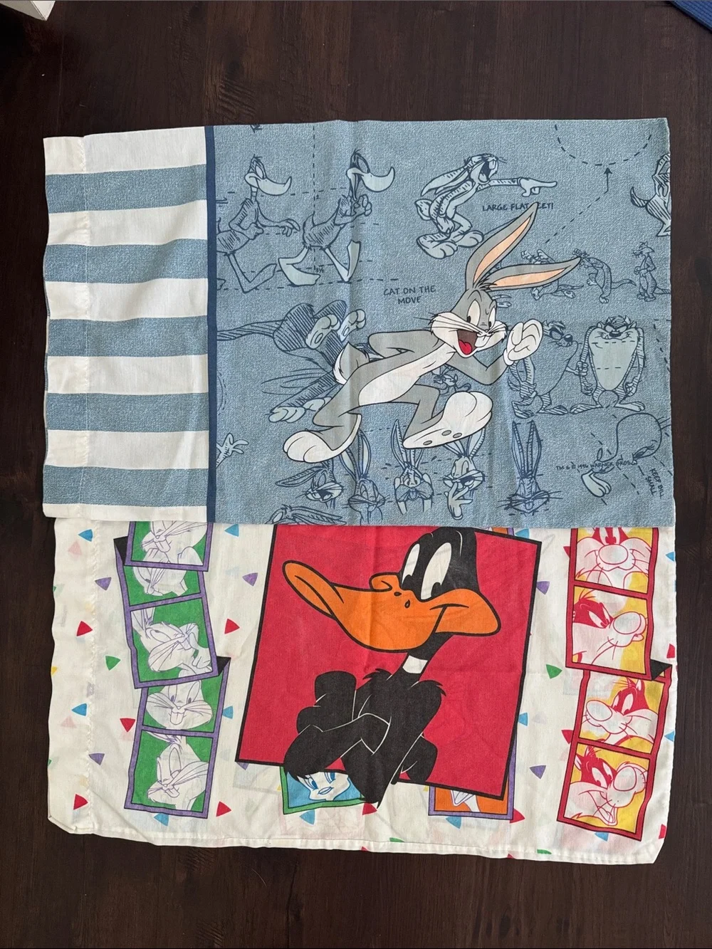 Vtg 1990's Warner Bros Pillow Two Cases Looney Tunes Bugs Bunny Daffy Duck Taz
